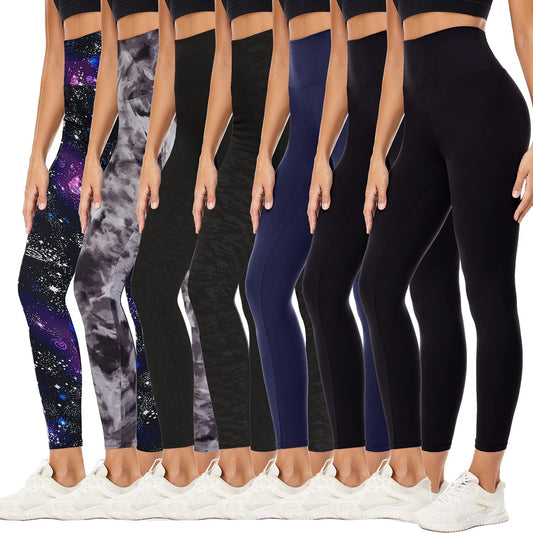 7 Pack High Waisted Leggings for Women, Black Soft Workout Athletic Yoga Leggings