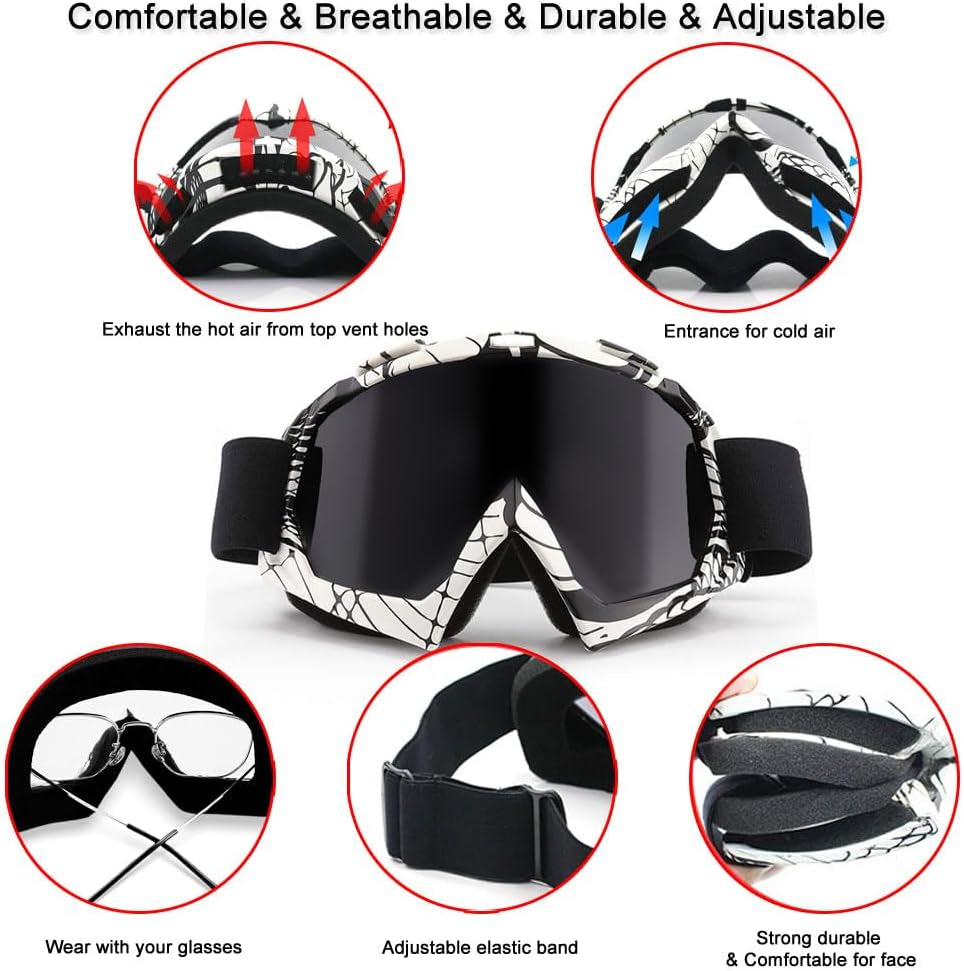 Dirt Bike ATV Goggles UV400 Motorcycle Goggles for Men Women Youth Motocross Riding Goggles Windproof Dustproof