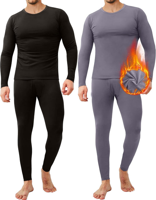 2 Pack Long Johns Thermal Underwear for Men Soft Fleece Lined Base Layer Cold Weather Set XS-4XL