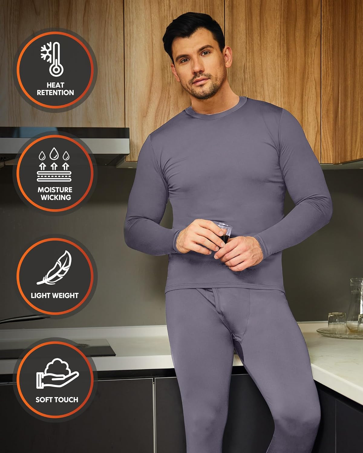 2 Pack Long Johns Thermal Underwear for Men Soft Fleece Lined Base Layer Cold Weather Set XS-4XL