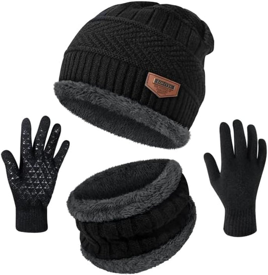 Winter Beanie Hats Scarf Gloves Set Thick Warm Slouchy Beanies Hat Knit Skull Cap Neck Warmer for Men Women