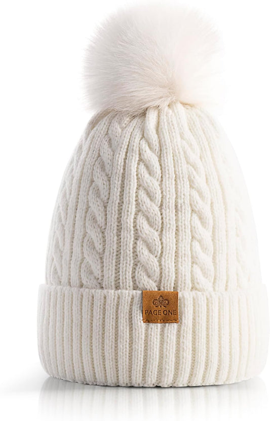 Women Winter Pom Pom Beanie Hats Warm Fleece Lined,Chunky Trendy Cute Chenille Knit Twist Cap